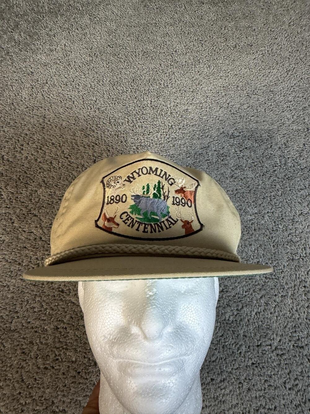 VTG Wyoming Centennial Hat Cap Strap Back Mens One Size Beige Imperial Headwear